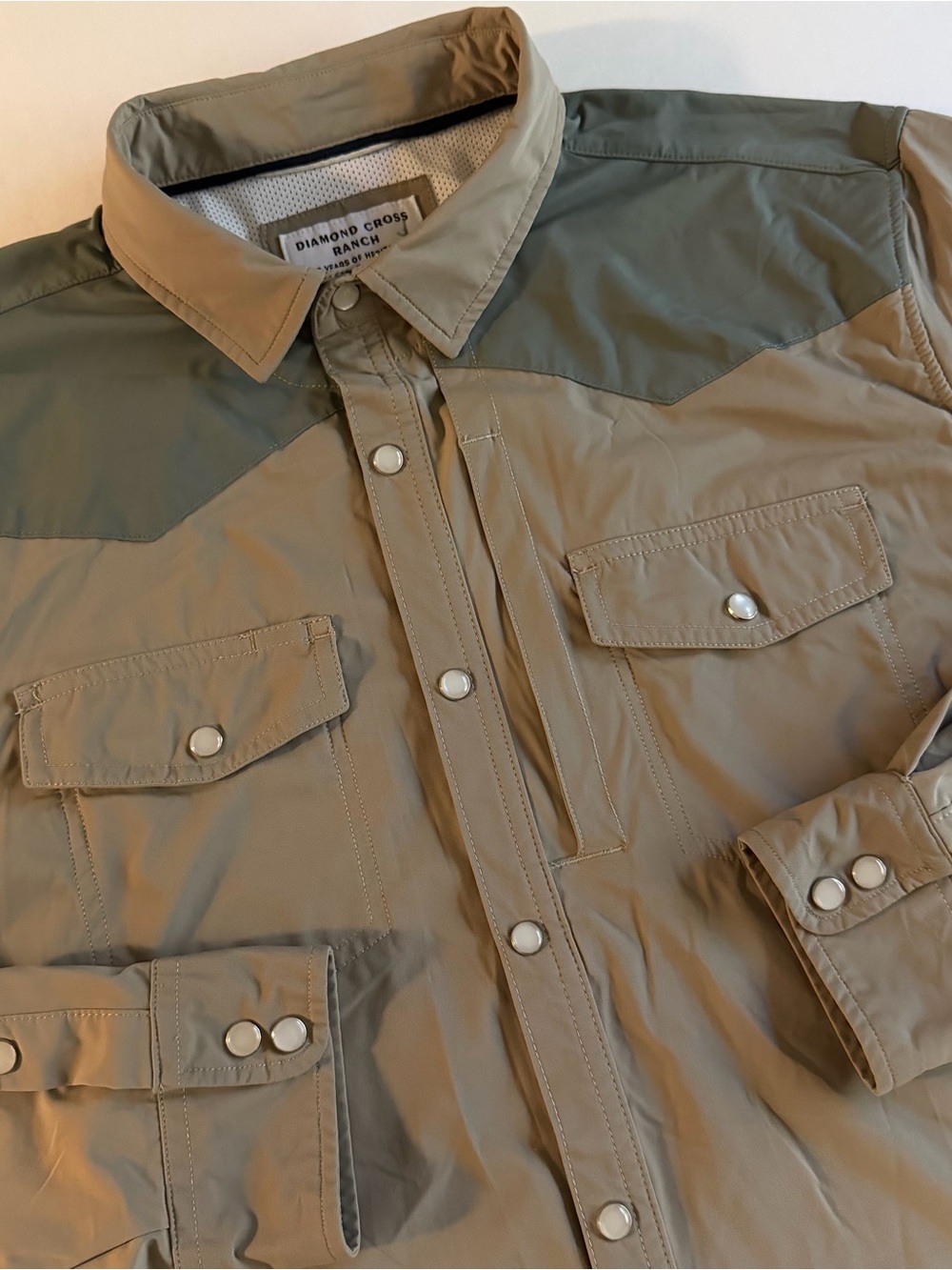 Diamond Cross Ranch Western Shirt Men XL SLIM Two Tone Performance Pearl Snap